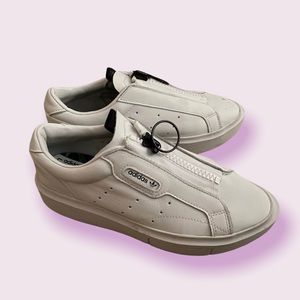 White Adidas Sleek Zip Up Platform Sneakers